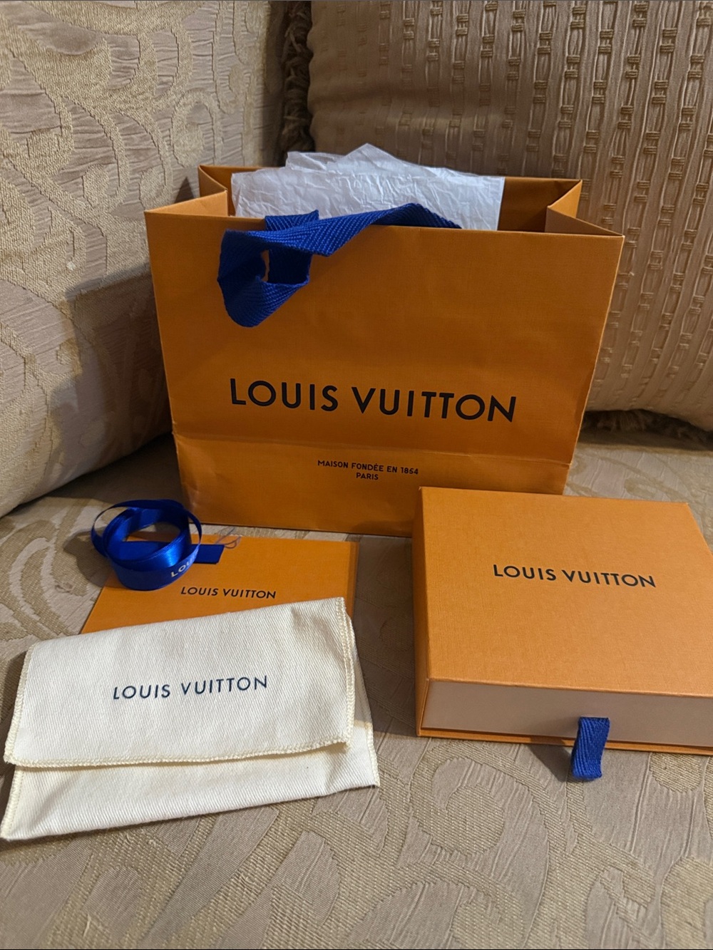 Louis Vuitton small gift box, dust bag, gift bag and ribbon